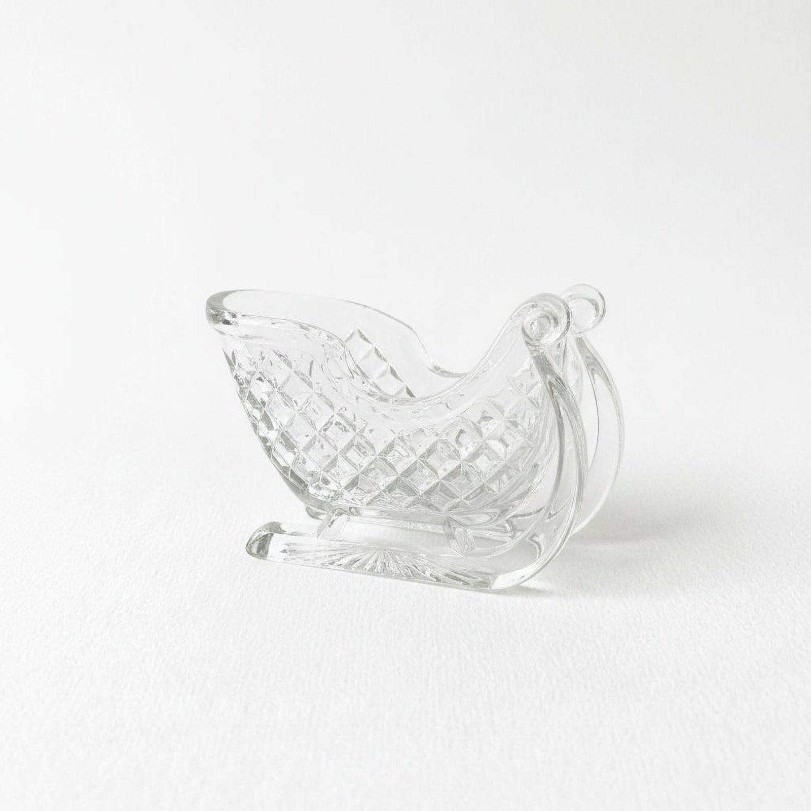 Vintage Lead Crystal Clear Glass Diamond Cut Sleigh Candy Dish - 8 Inch Centerpiece