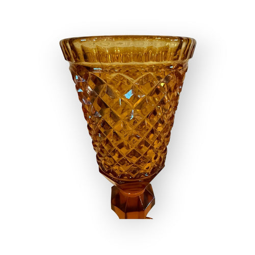Amber pressed glass compote or vase with diamond point pattern