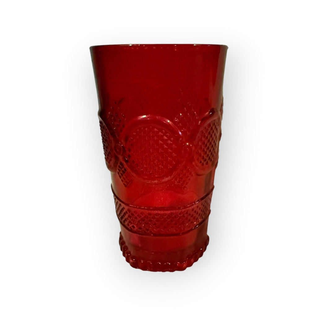 VNT Ruby Red Flashed Tumbler MCM Retro Barware Textured Farmhouse