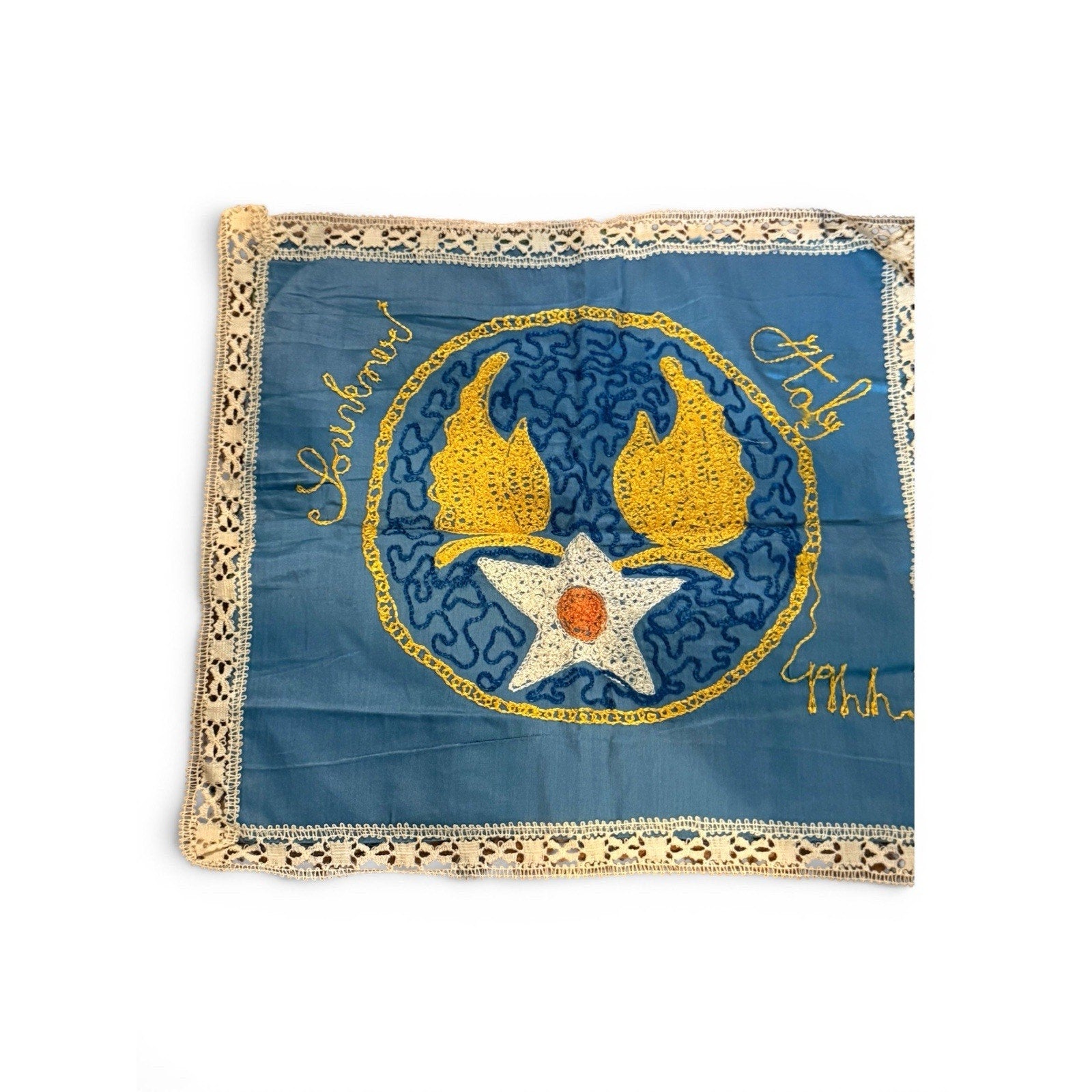 Souvenir 1911 Italy 10x12" Chainstitch Embroidery Wing Star Lace