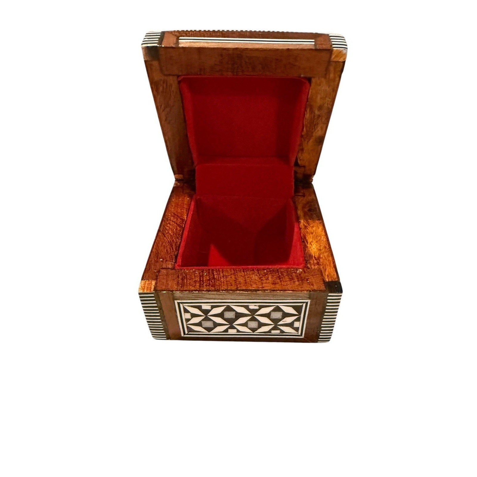 Egyptian Inlaid Mother of Pearl Beech Wood Handmade Squares Jewelry Trinket Box