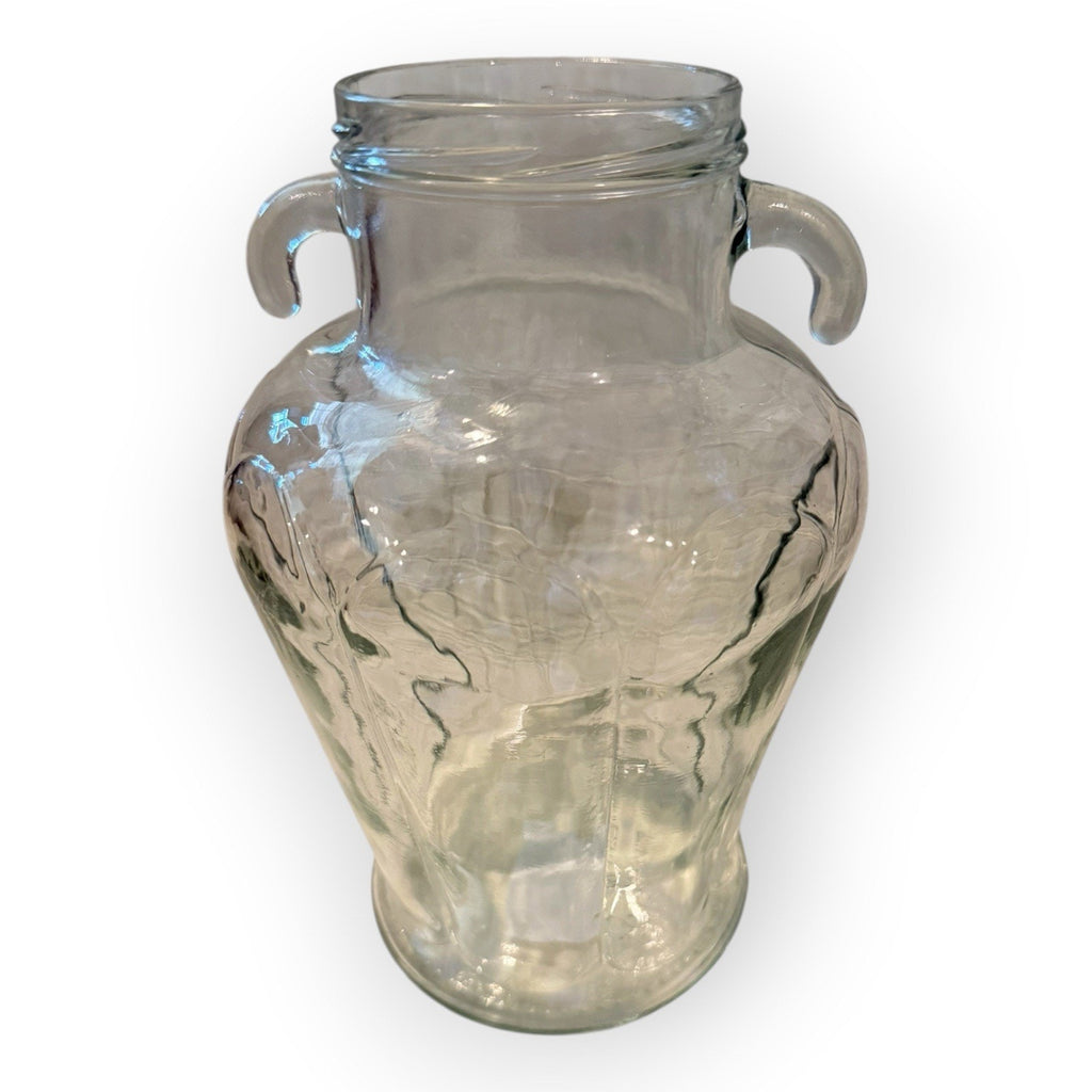 Vintage Olive Jar Amphora Style Clear Glass Container Ribbed Sides 1950s
