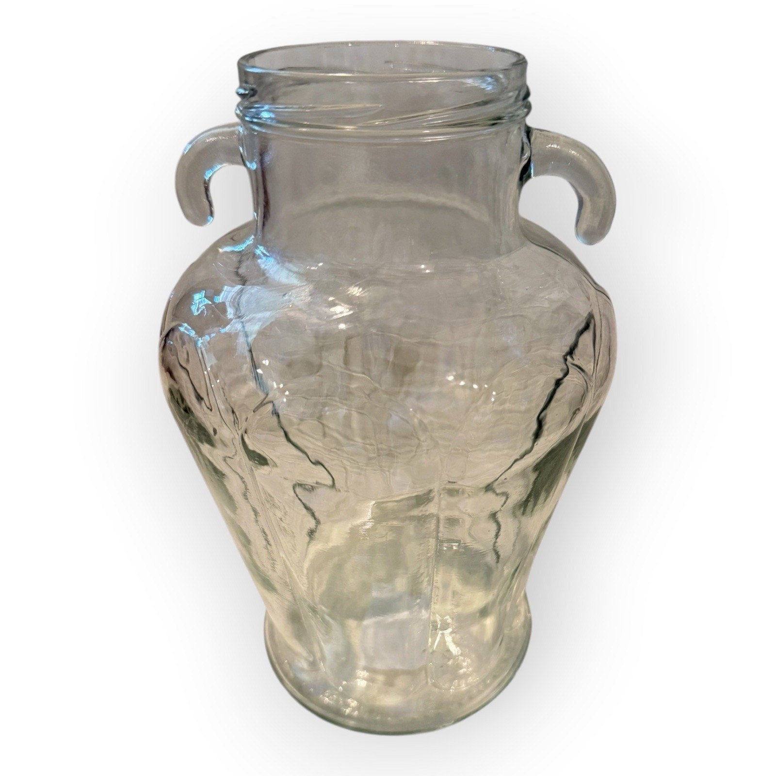 Vintage Olive Jar Amphora Style Clear Glass Container Ribbed Sides 1950s