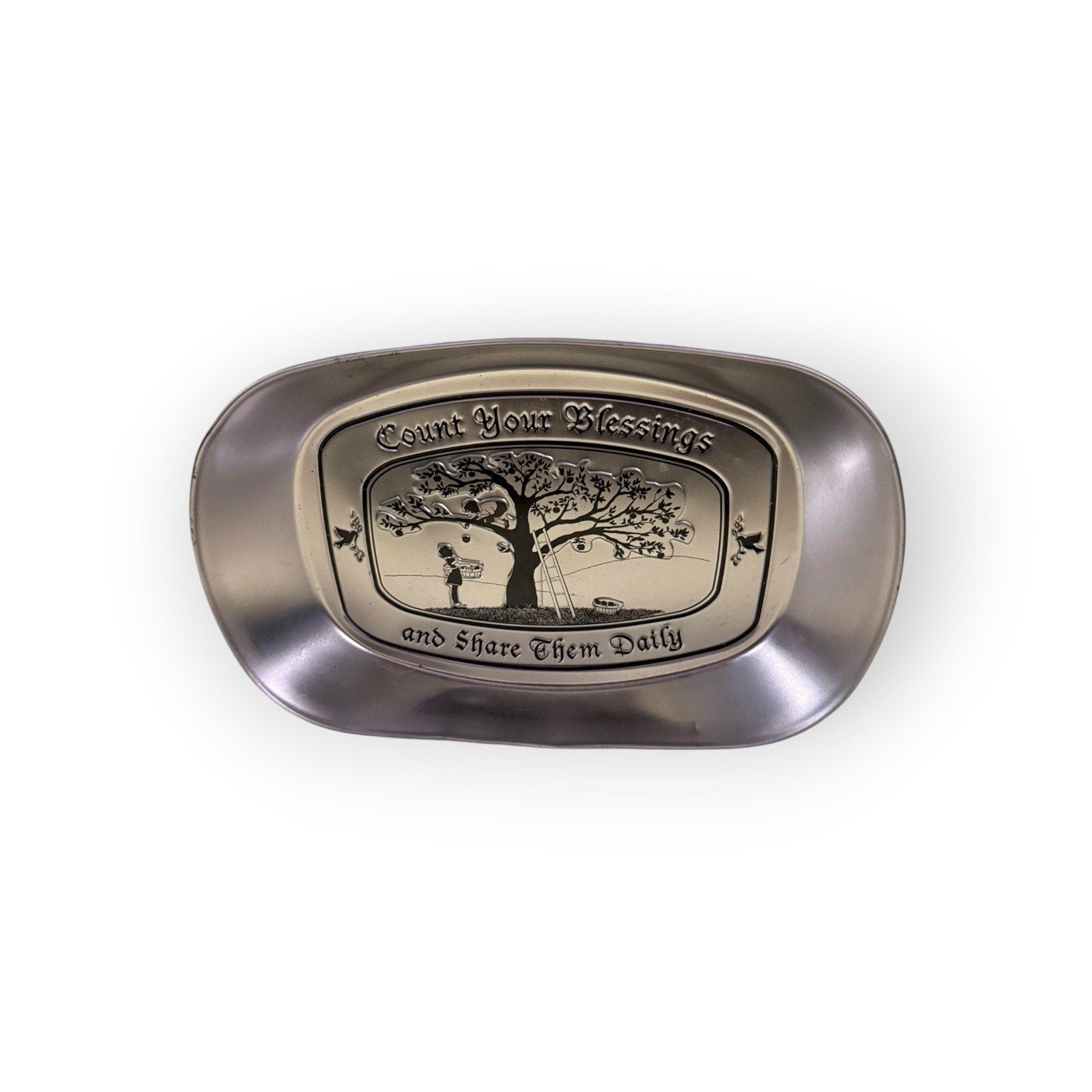 Lightweight Metal Plate Serving Dish "Count Your Blessings And Share Them Daily"