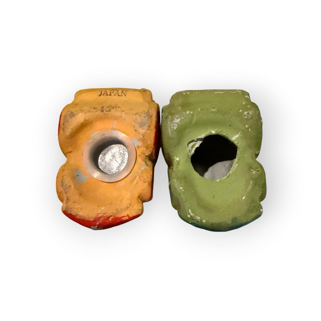 Train Engine Salt & Pepper Shakers Vintage Ceramic Orange Green made in Japan