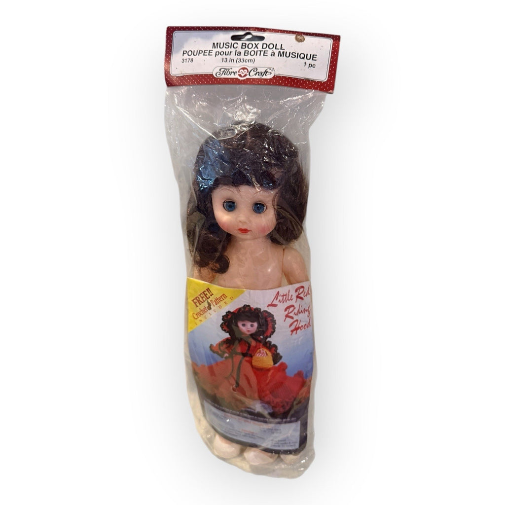 Fibre Craft Music Box Doll 13" White Hair Blue Eyes Red Riding Hood Vintage