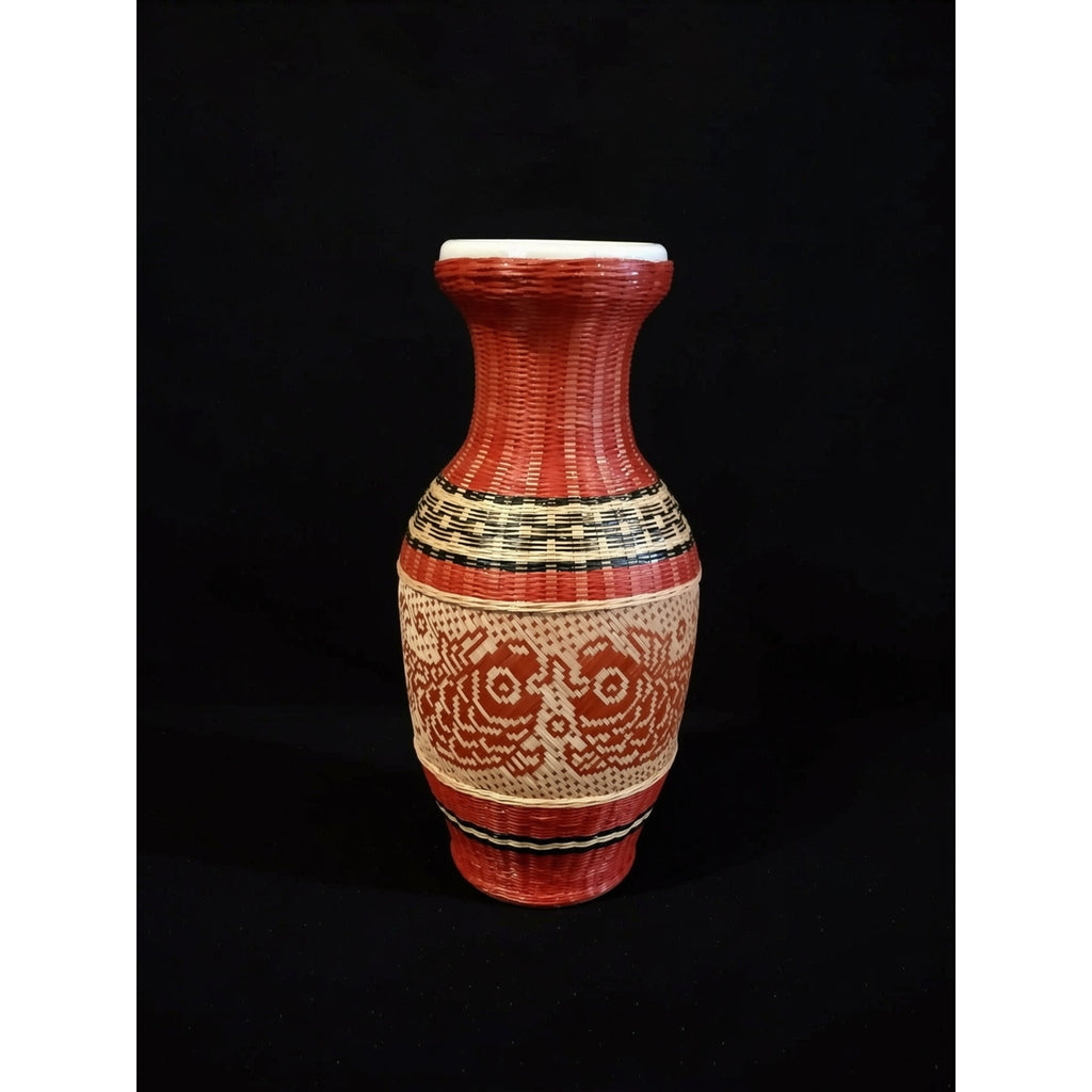 Woven Rattan Vase - Mid Century Decor | Handwoven Flower Holder, Boho Style Vase