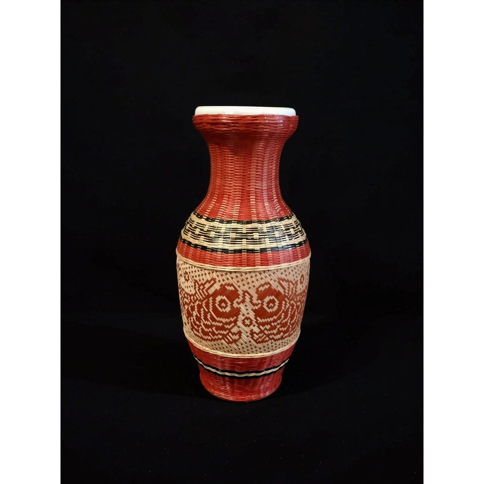 Woven Rattan Vase - Mid Century Decor | Handwoven Flower Holder, Boho Style Vase