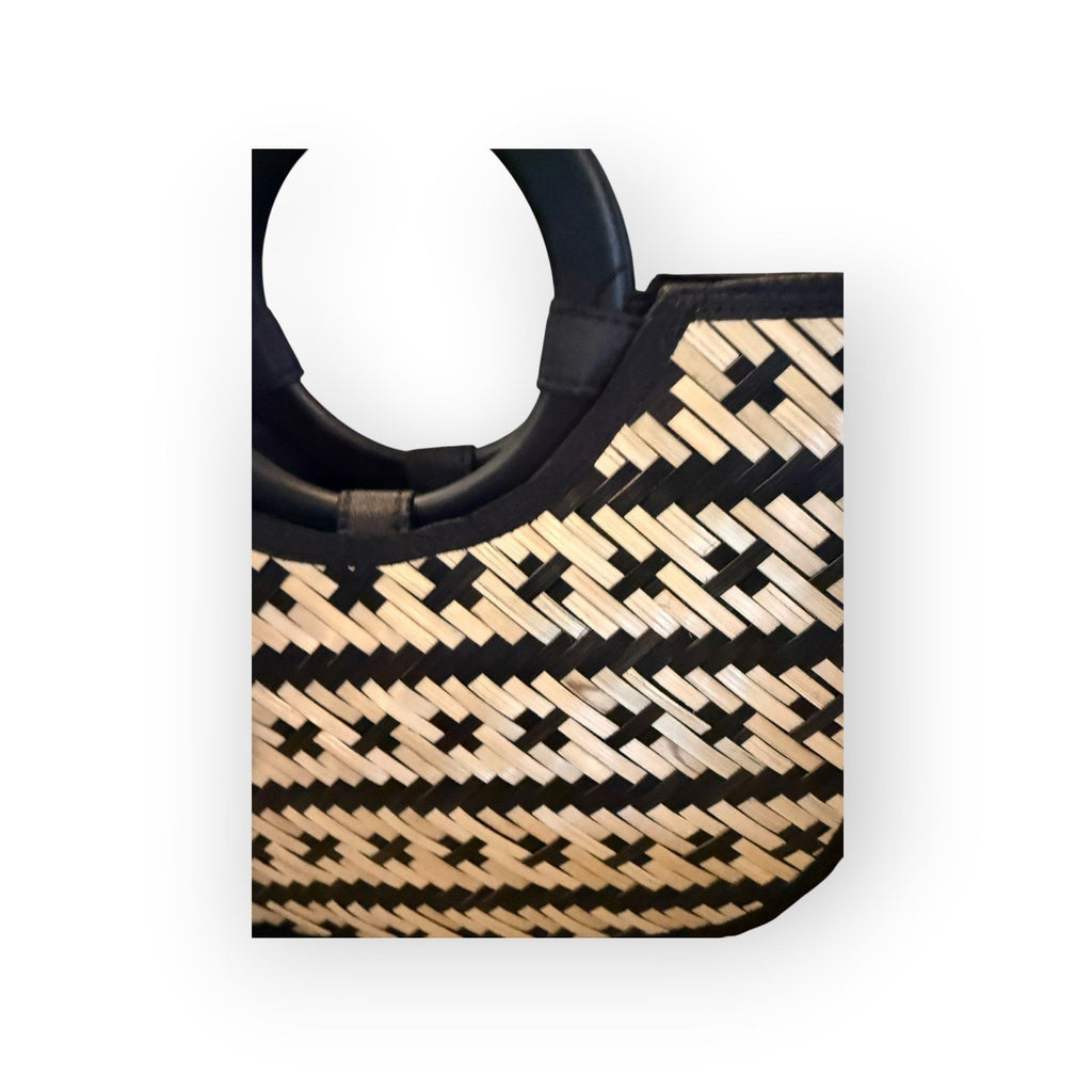 Black Woven Crescent Shoulder Bag Top Handle Women's Purse