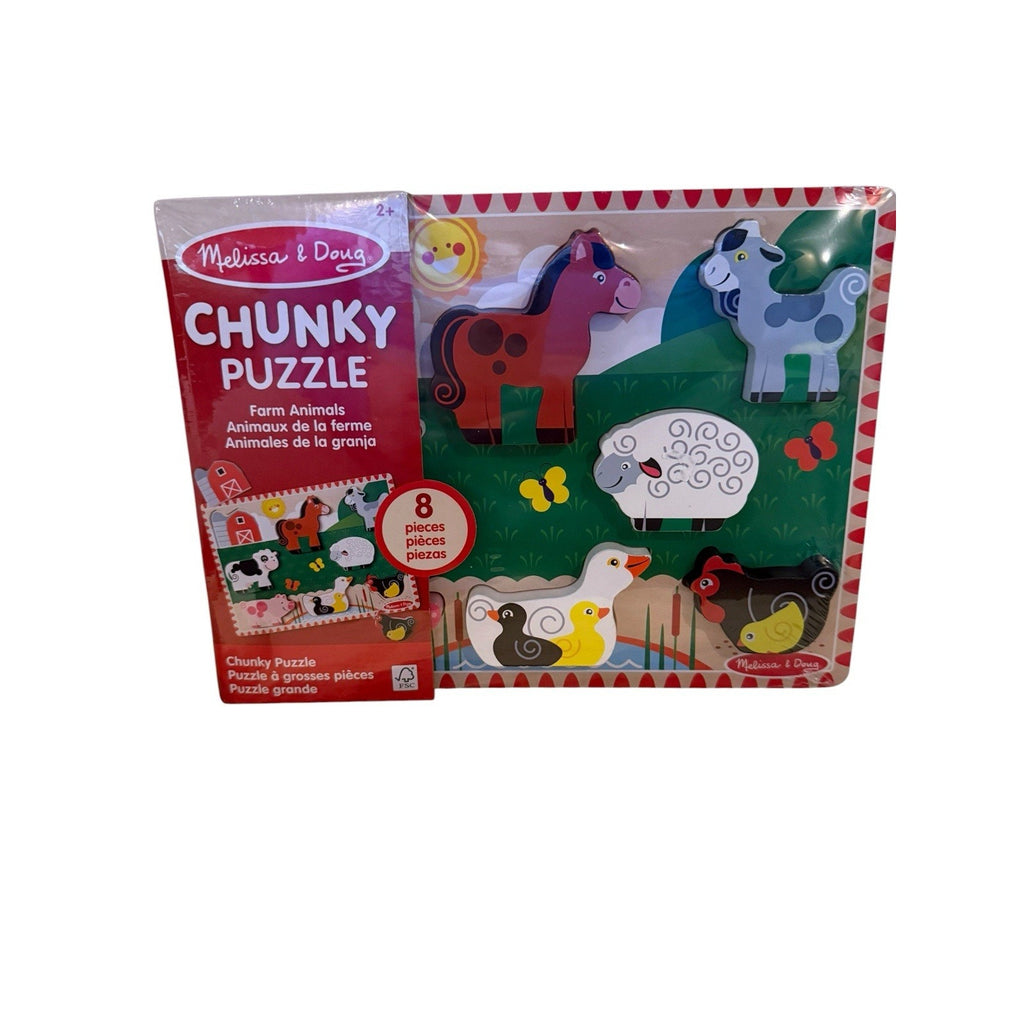 NEW 8pc Melissa & Doug Farm Animals Wood Chunky Puzzle