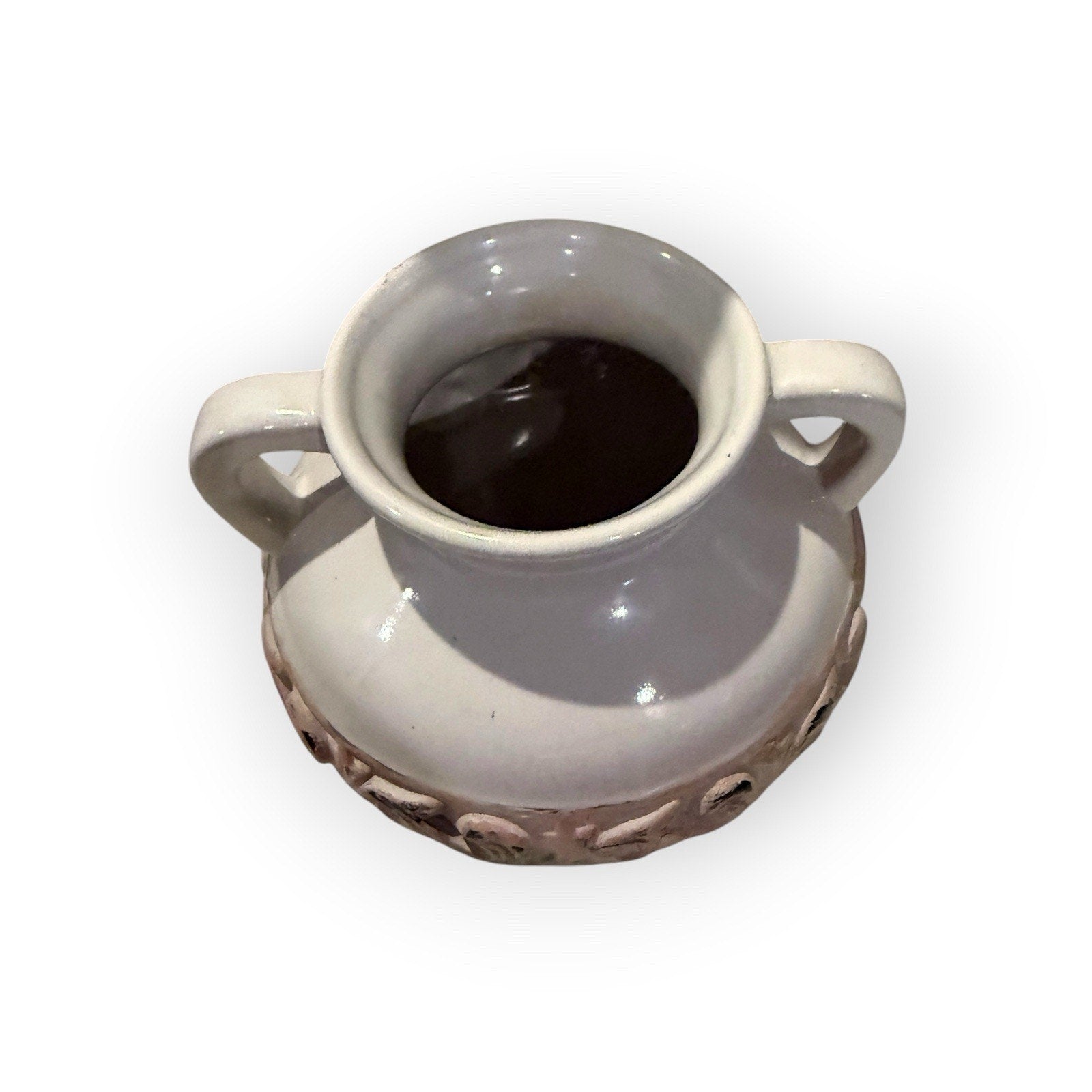 Elegant Expressions Ceramic Planter Cream Scroll Vase 2 Handles Decor