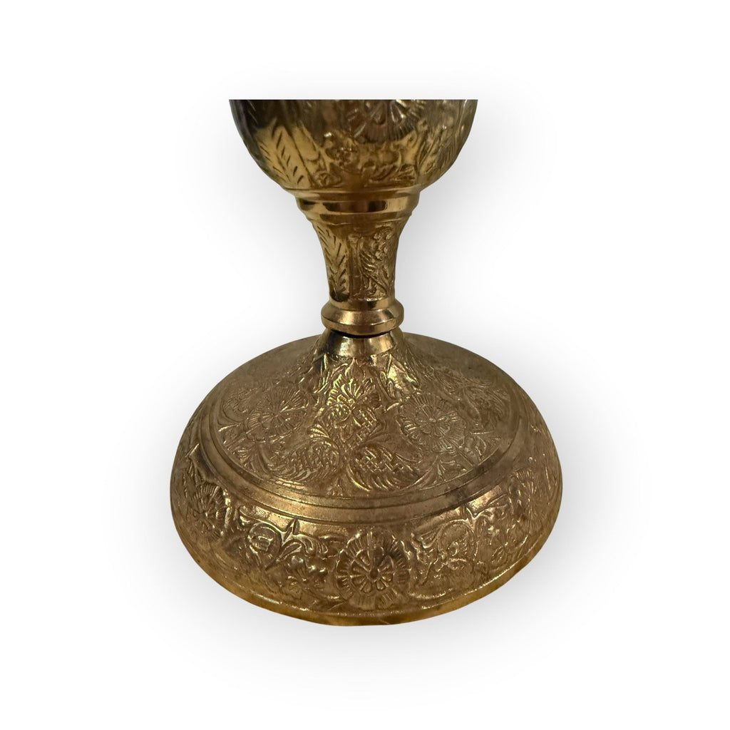 Brass Floral Etched Candle Holder Made in India 9.5 x 6"