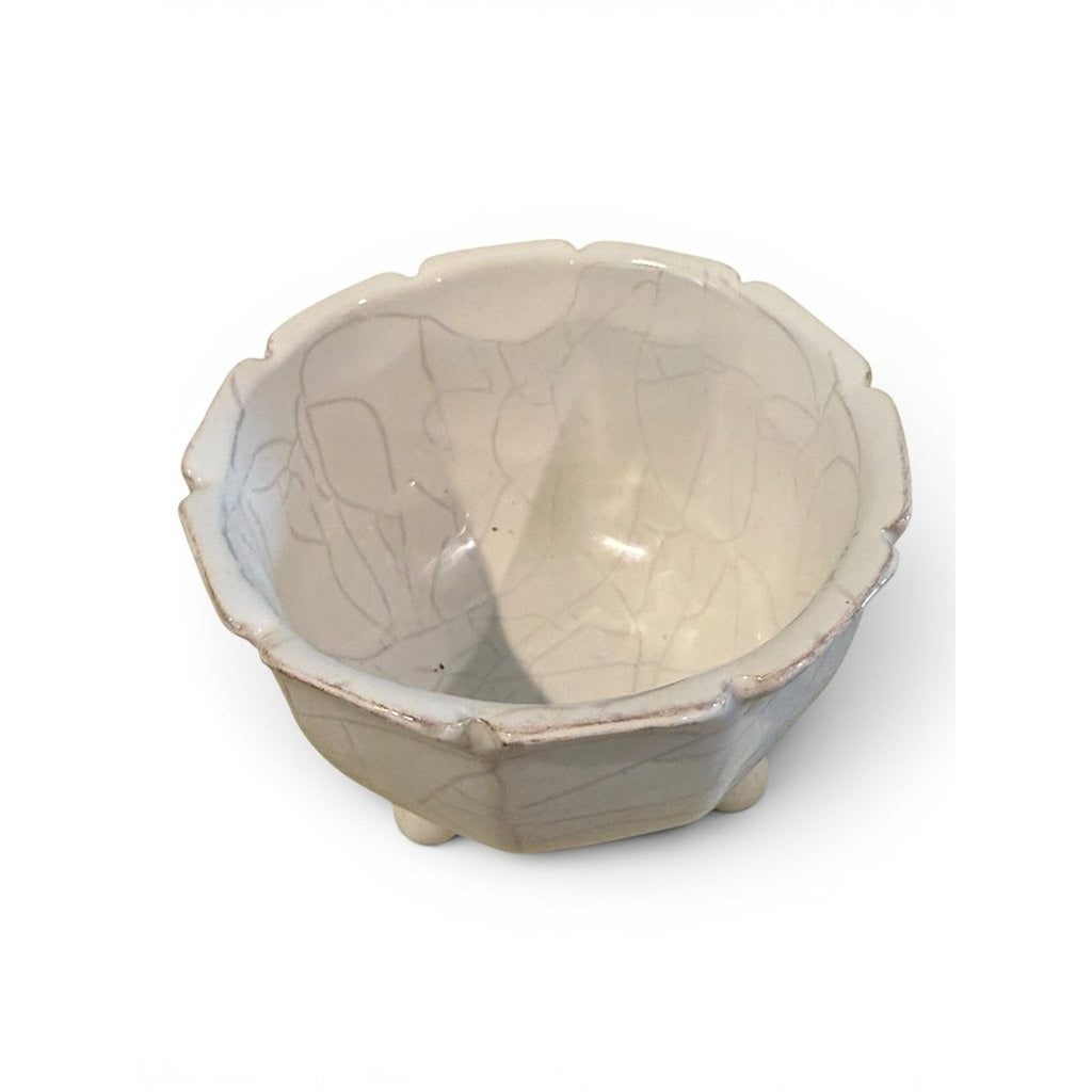 Mud Pie Crackle Glaze Ceramic Footed Bowl