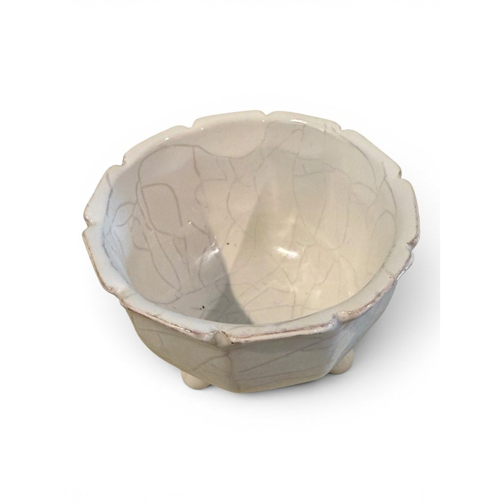 Mud Pie Crackle Glaze Ceramic Footed Bowl
