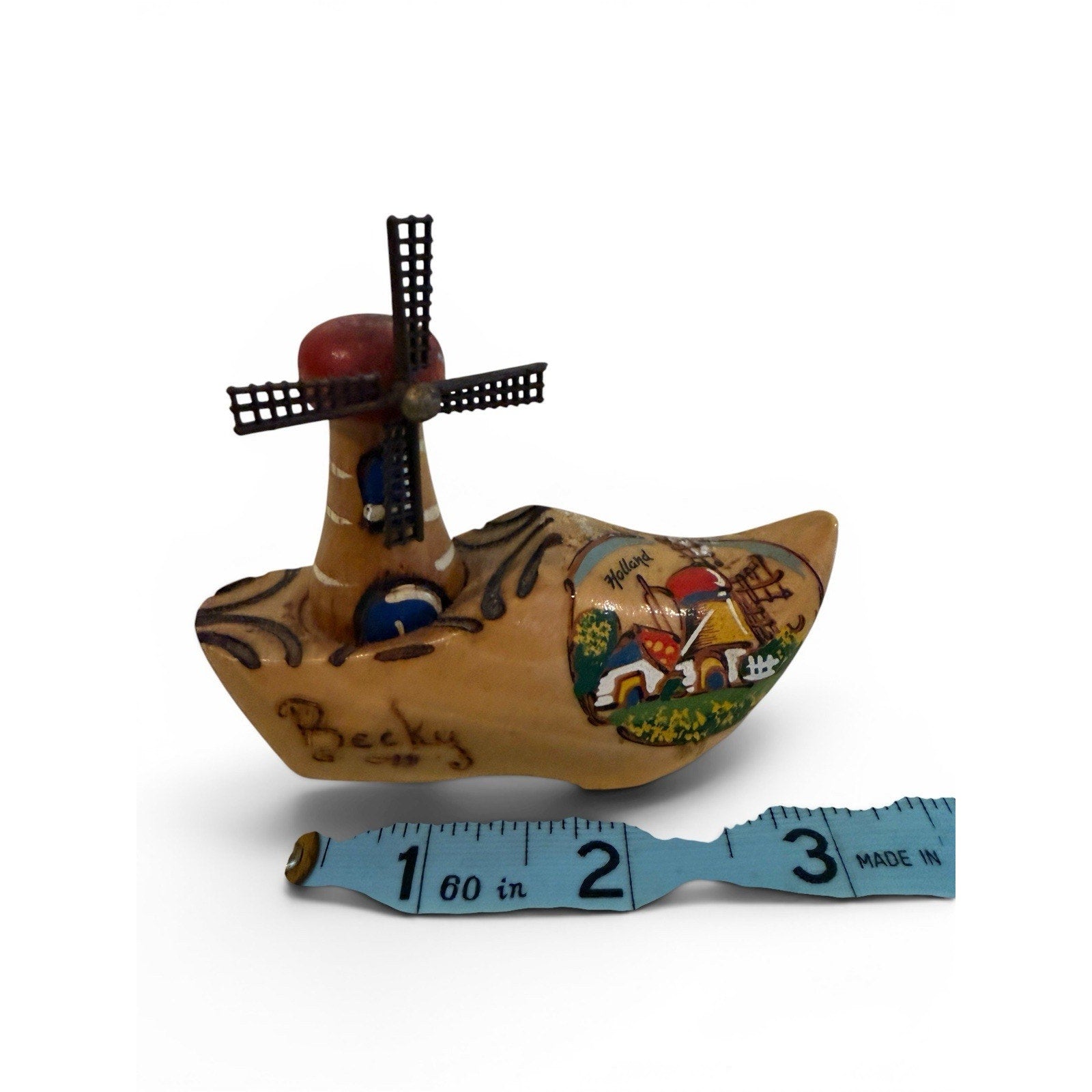 Vintage Holland Clog Wooden Shoe Windmill Figurine Small Hand Painted Dutch
