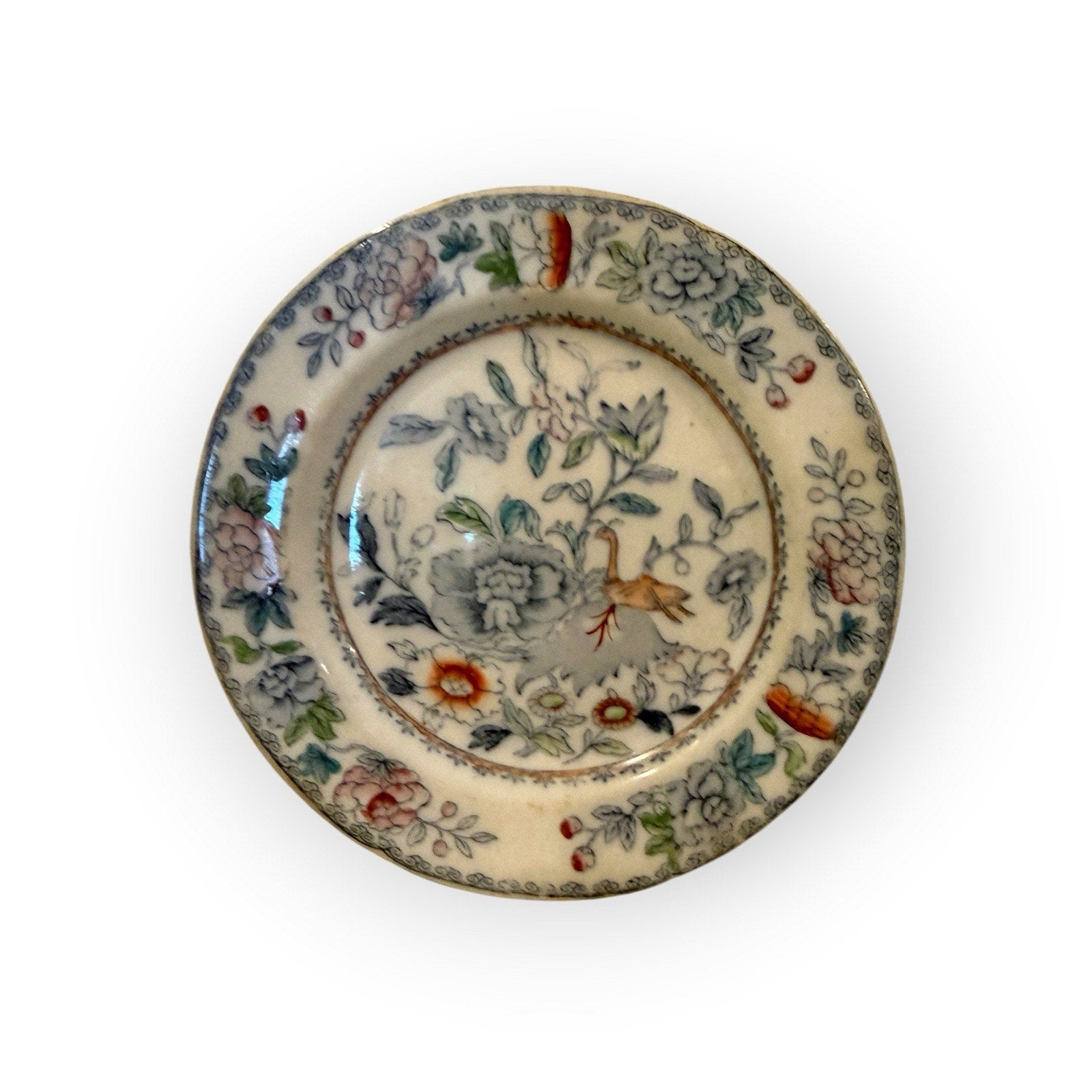 VINTAGE ENGLISH ASHWORTH BROS PORCELAIN PLATE - HANLEY- ORIENTAL FLORAL & BIRD