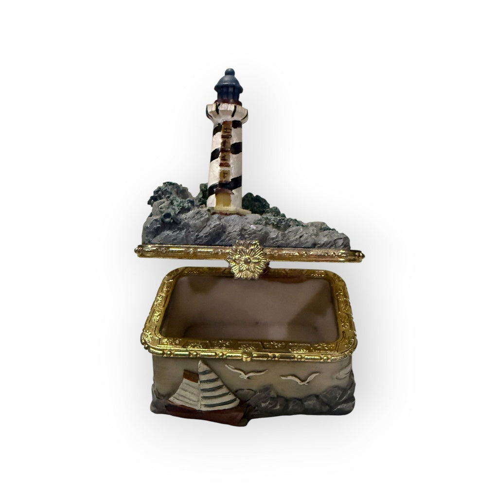 Vintage Resin Lighthouse Trinket Box 5.5"L x 3.75"W x 5"T
