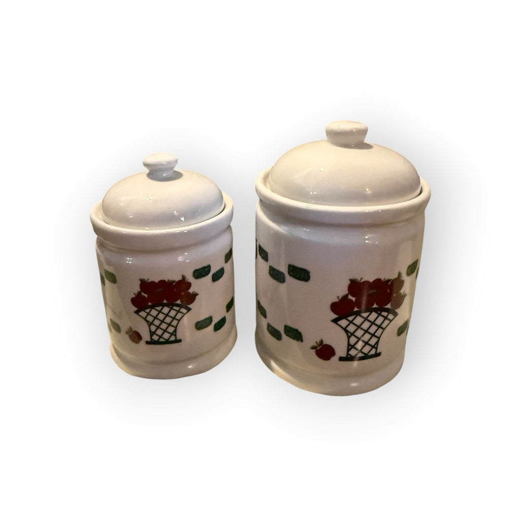 GEI Stoneware Pottery Red Apples In Basket Canister Set Of 4 Piece With Lids