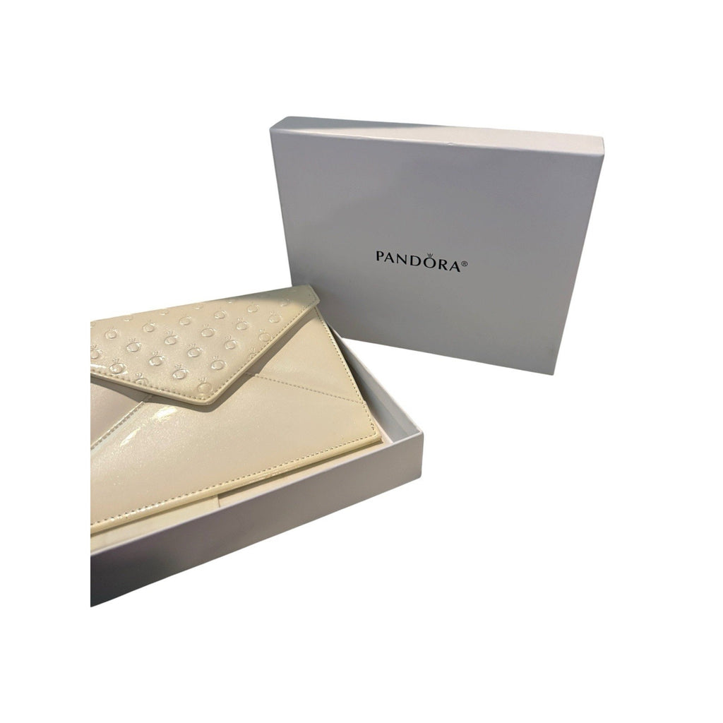 PANDORA Clutch Wristlet Purse Small White Ivory Patent NIB W/ Strap