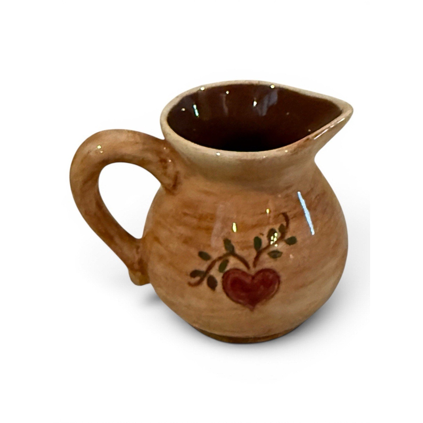 Charming Pennsbury Pottery Amish Face & Heart Design Creamer 4"