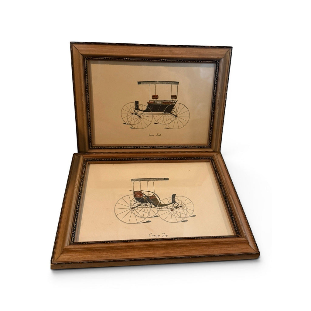Vintage Framed Historic Art Buggy Carriage set of 2 Framed Pictures Drawing