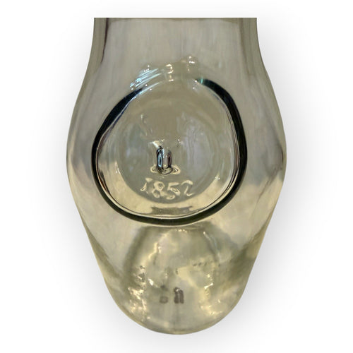 CLEAR PINT MILK BOTTLE---SINCE 1852 CIRCLE LABEL IN GLASS