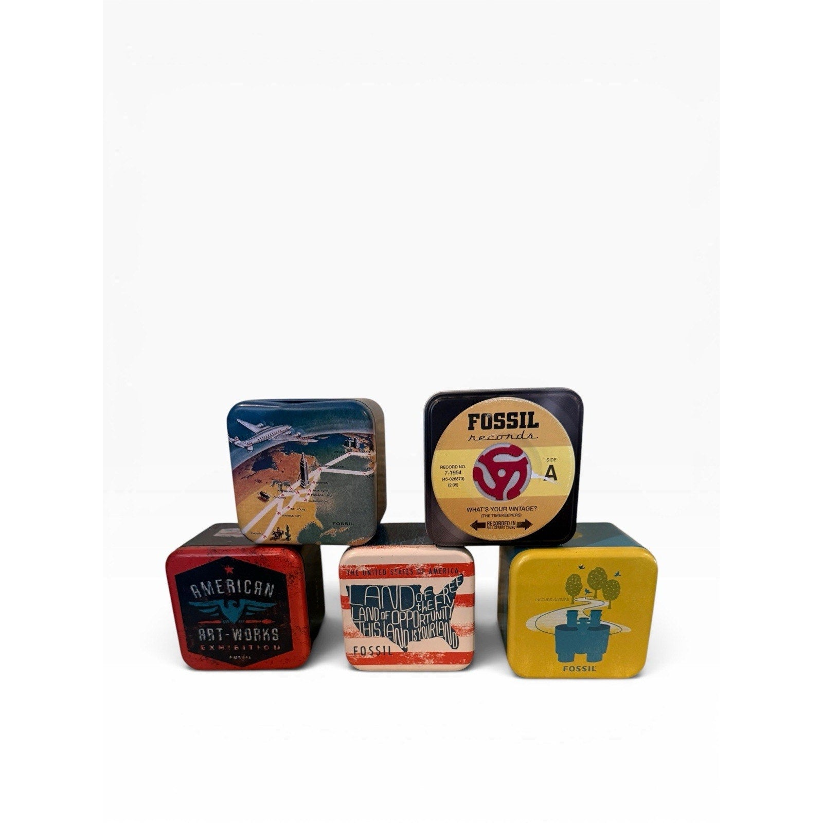 Vintage Fossil Watch Tin Set