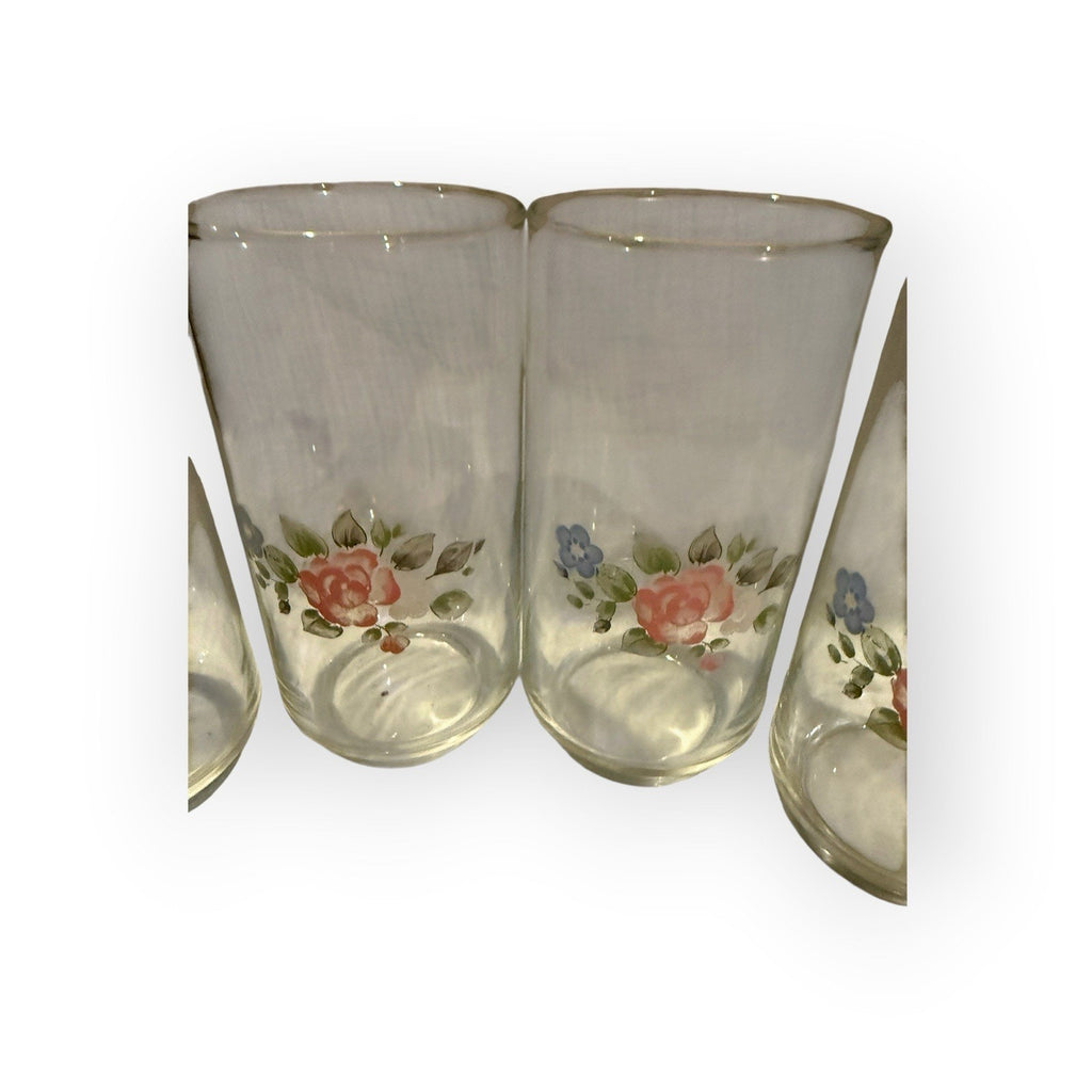 (4) Pfaltzgraff Tea Rose Libbey Tea Glasses Tumblers - 14oz - Beautiful!