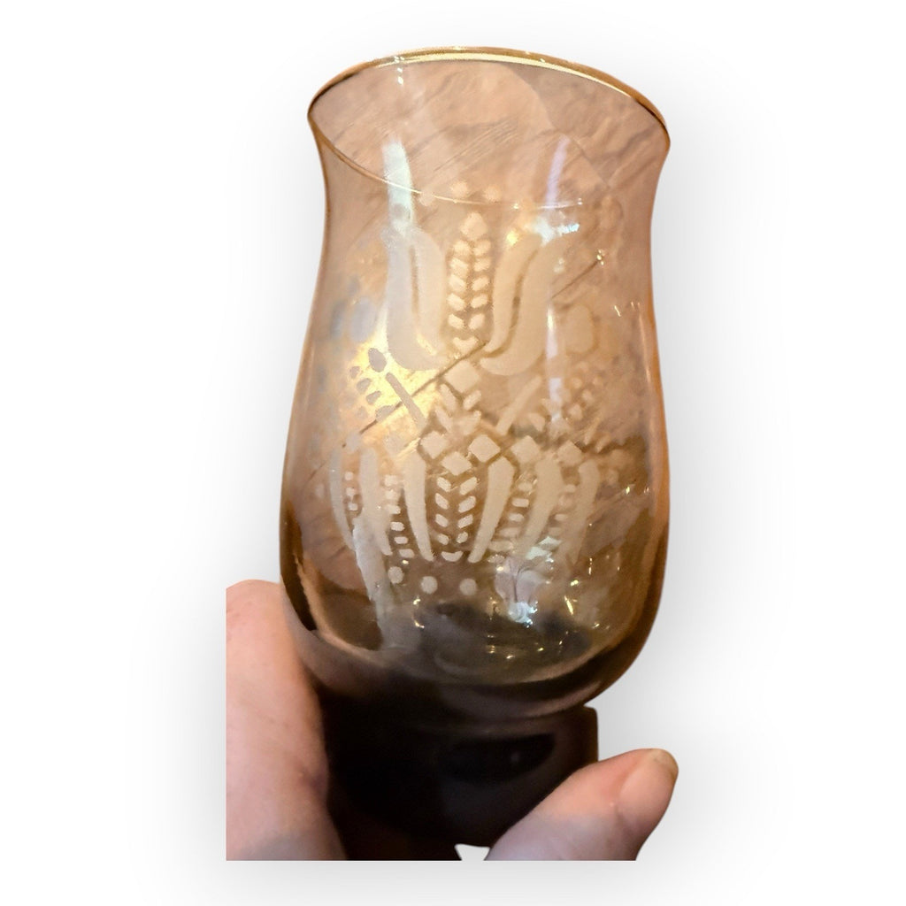 Replacement Vintage Brown Tinted Pfaltzgraff 10 Oz 5” Etched Water Glass Elegant
