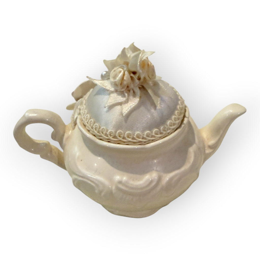 Vintage 1998 Mud Pie Victorian Blanc de Chine Teapot pincushion
