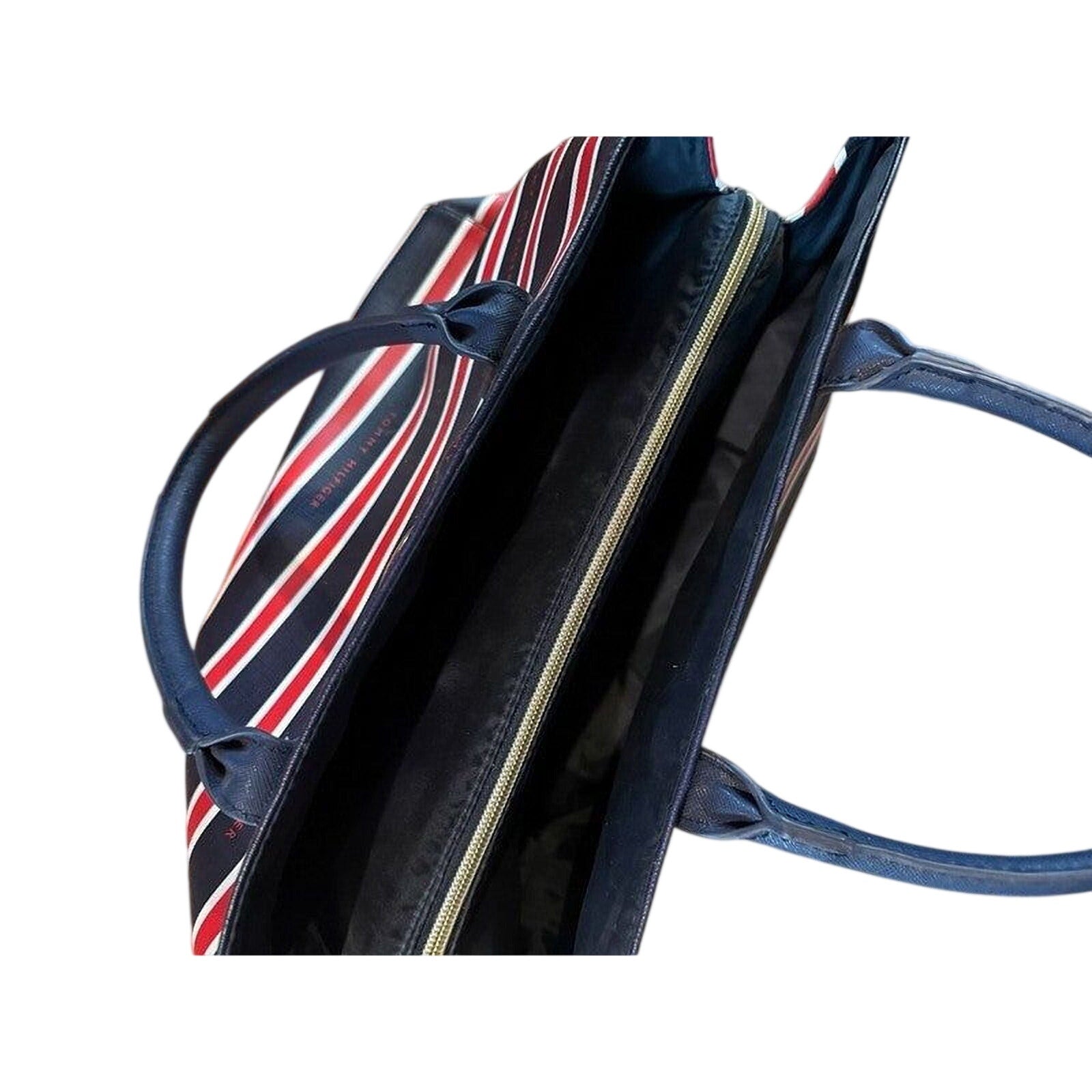 Tommy Hilfiger Purse - Navy Canvas Satchel With Gold Hardware & Zip Closure