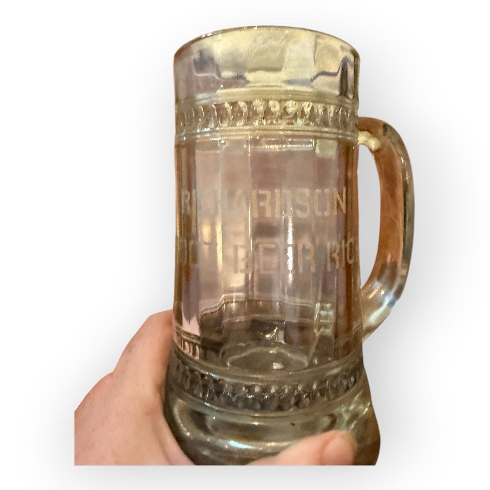 Vintage Richardson’s Liberty Root Beer Etched Glass Advertising Mug Stein Retro