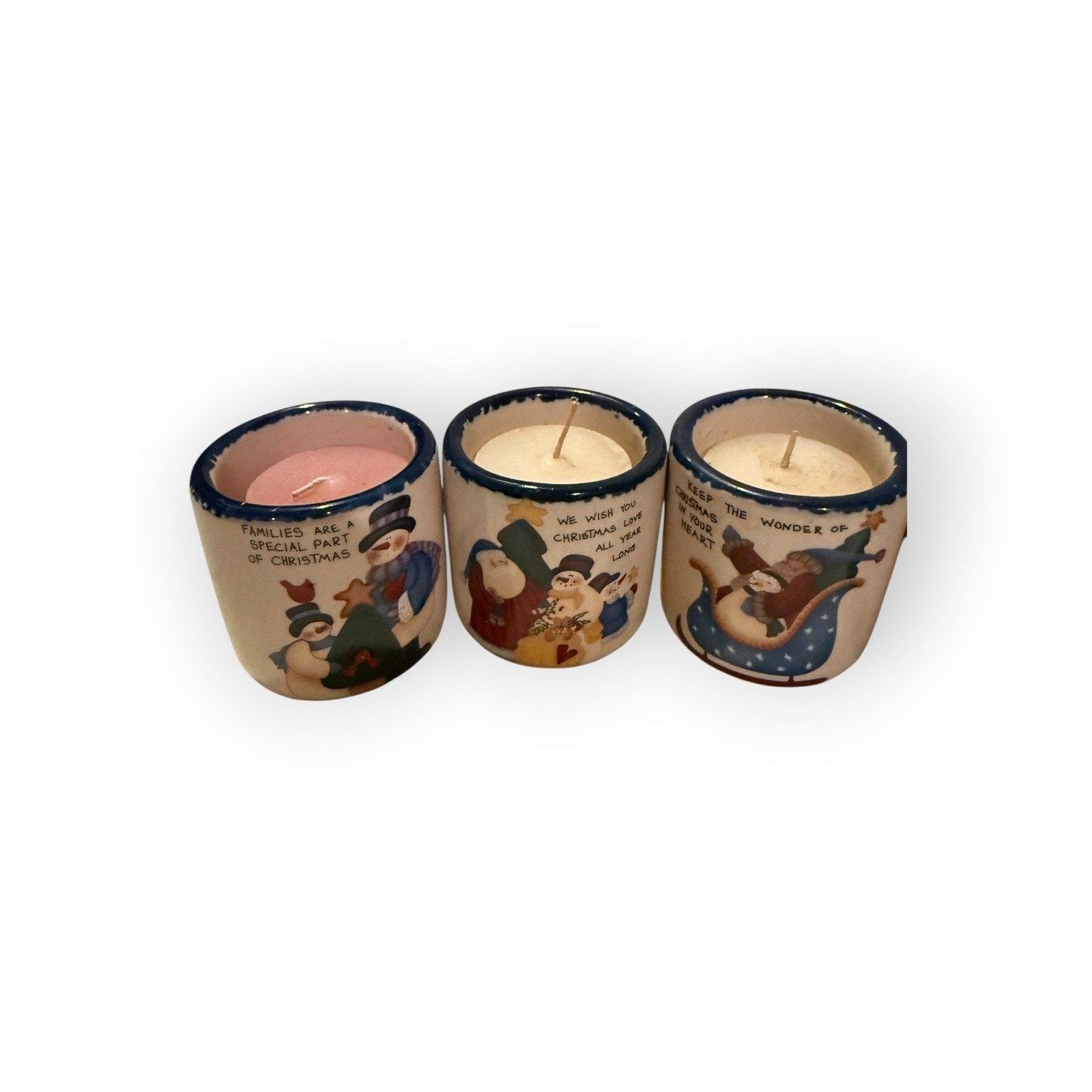 6 Vintage 2" Mini Crock Candles Christmas Holidays Quotes Merry Christmas