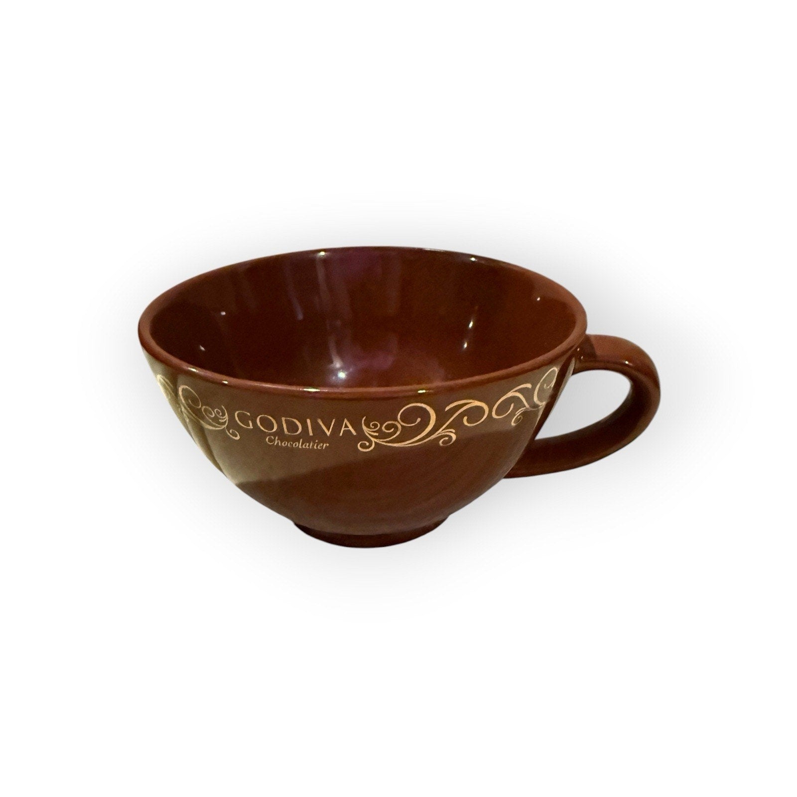 California Pantry Godiva Chocolate Brown Gold Swirls Large 14oz Cup & Saucer
