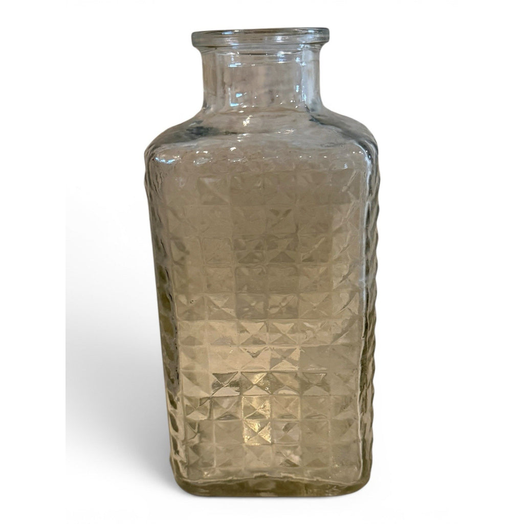 Square Pressed Glass Wine Decanter One Quart - Quilted Diamond Pattern 7.5”