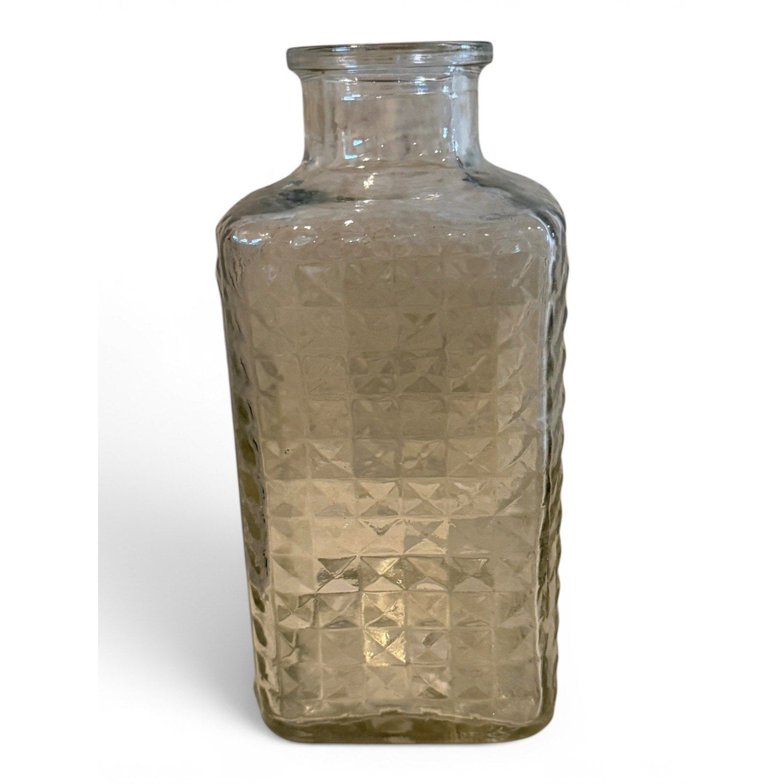 Square Pressed Glass Wine Decanter One Quart - Quilted Diamond Pattern 7.5”