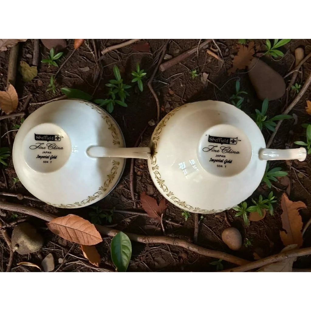 Porcelain Coffee Cups | Elegant Sheffield Imperial Gold 504 Pair of Fine China Mugs