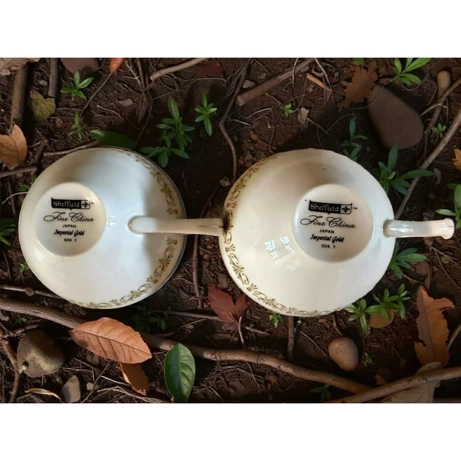 Porcelain Coffee Cups | Elegant Sheffield Imperial Gold 504 Pair of Fine China Mugs