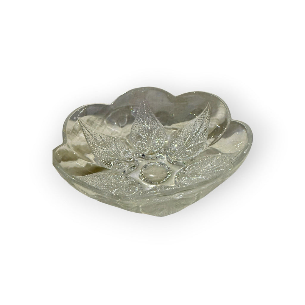 Indiana Glass Clear Trinket Dish, Vintage Leaf Design Candy Bowl, Centerpiece