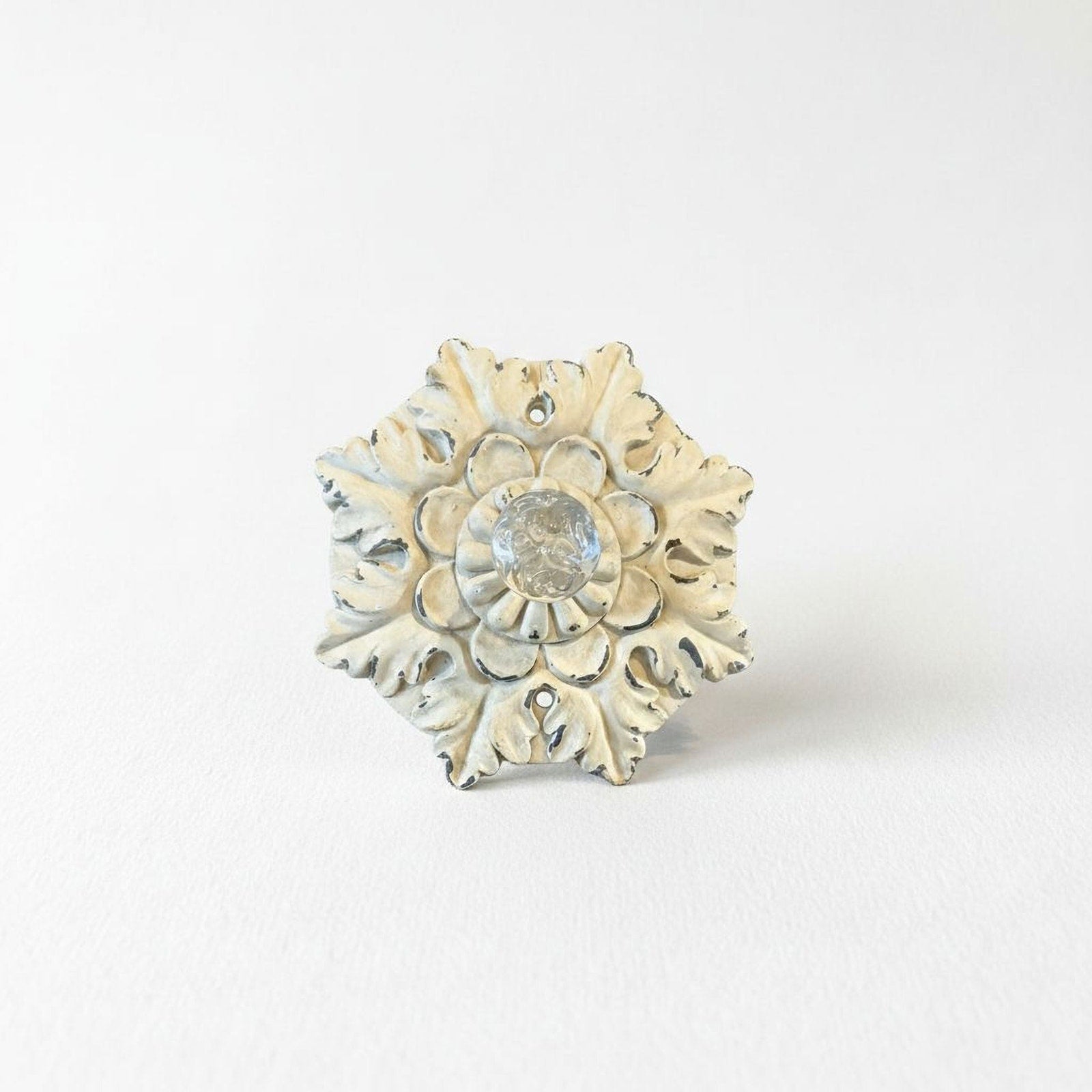 Decorative Wall Rosette - Floral Resin Medallion with Clear Glass Knob