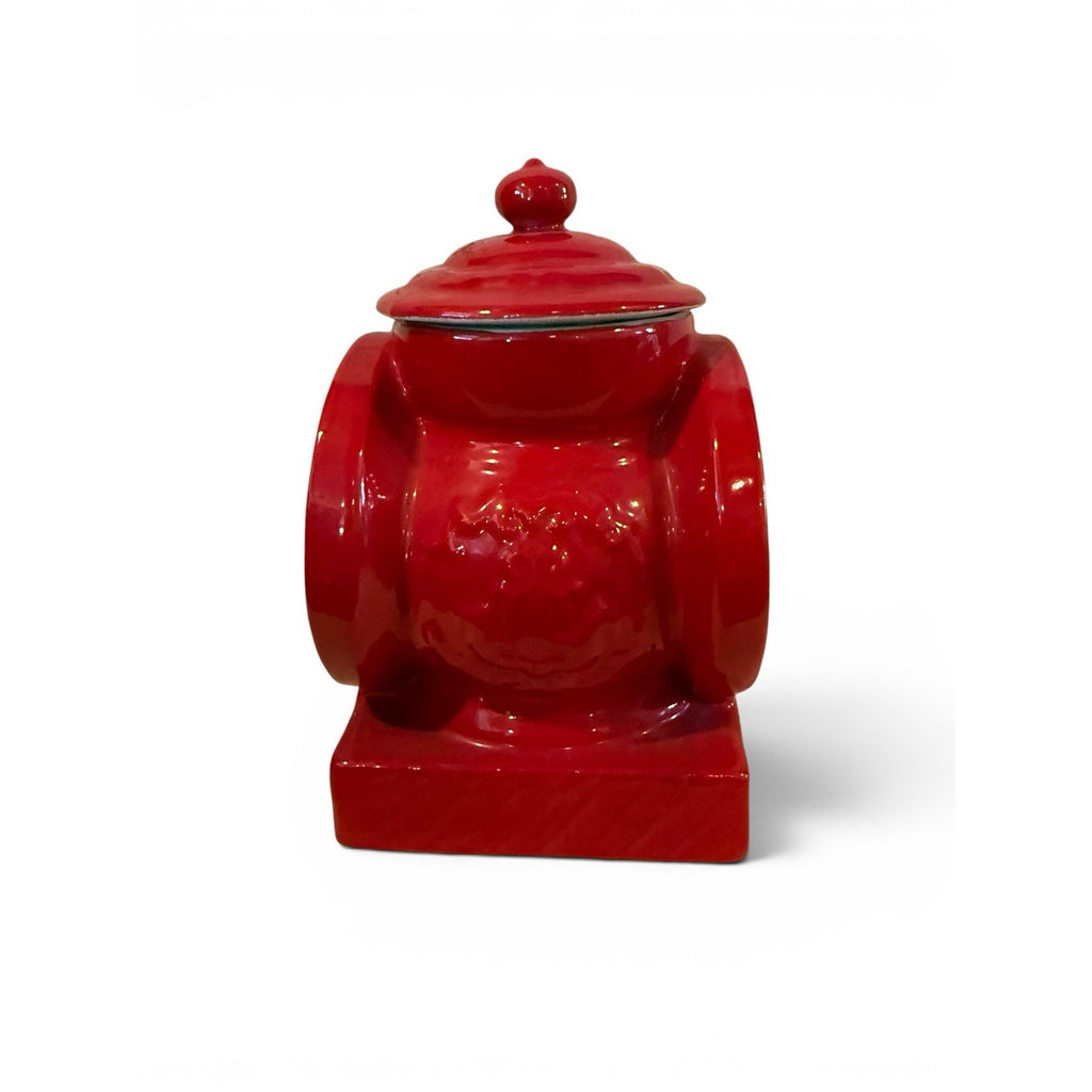 Vtg The House of Webster Ceramics Cookie Jar Red Coffee Grinder Canister W/ Lid