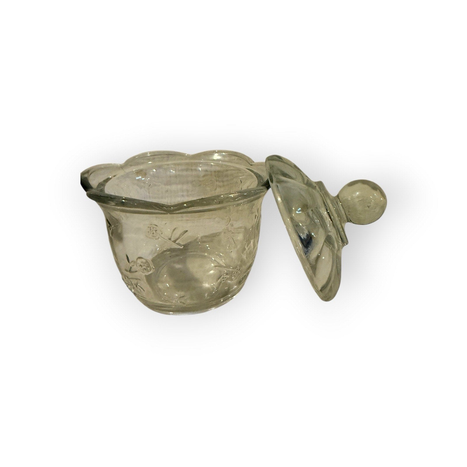 Vintage Anchor Hocking Savannah Clear Glass Sugar Bowl Floral Pattern