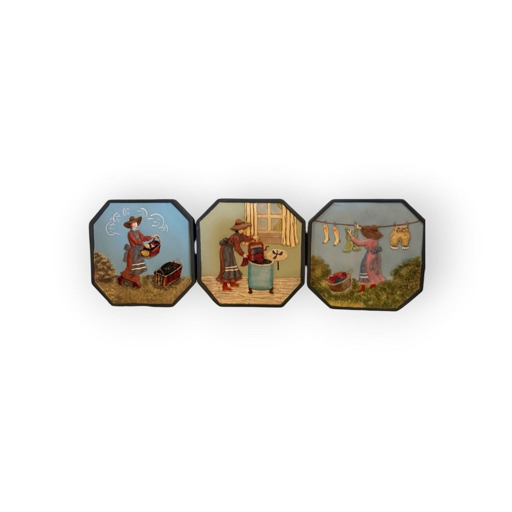 Vintage Heavy 3D Resin Laundry Room Lady Wall Art 7.5”Ready To Hang Octagon