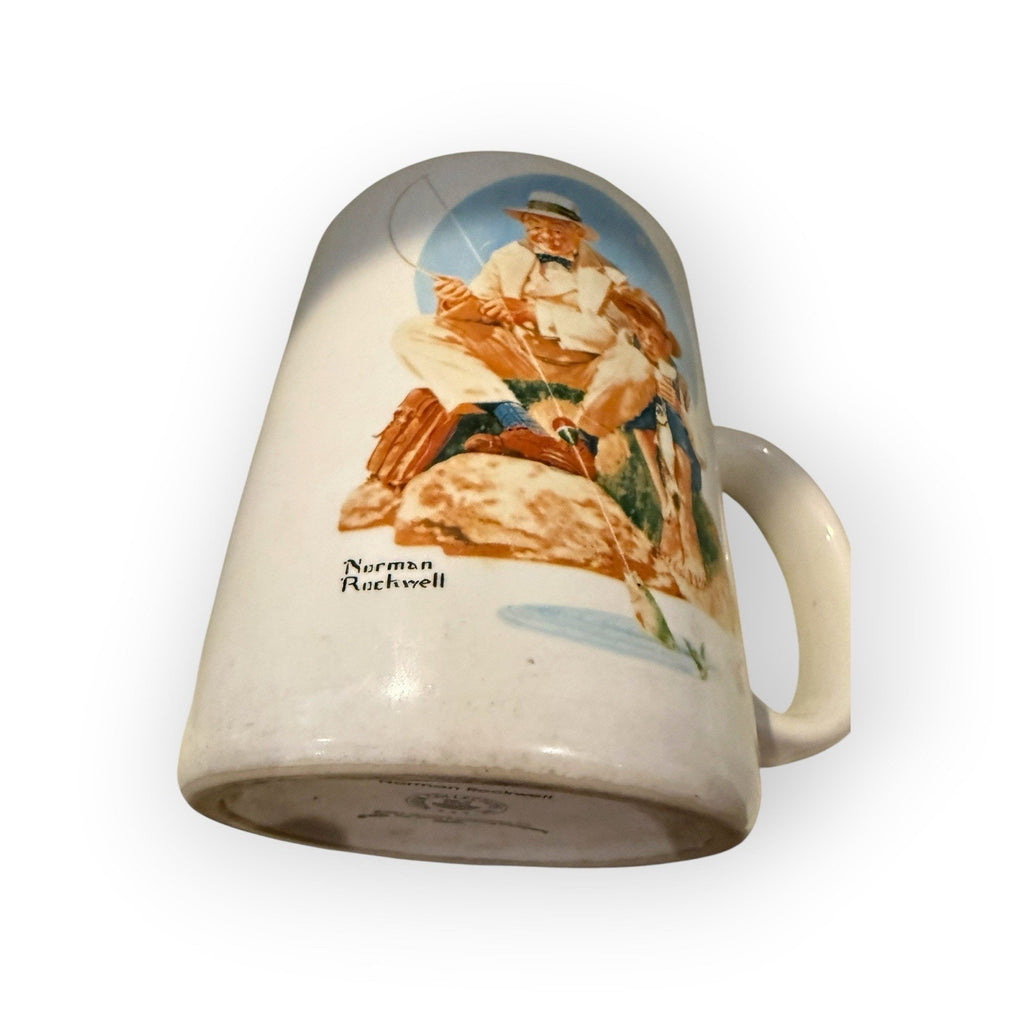 Norman Rockwell Fisherman Catching the Big One Coffee Cup Mug 1987 Collection