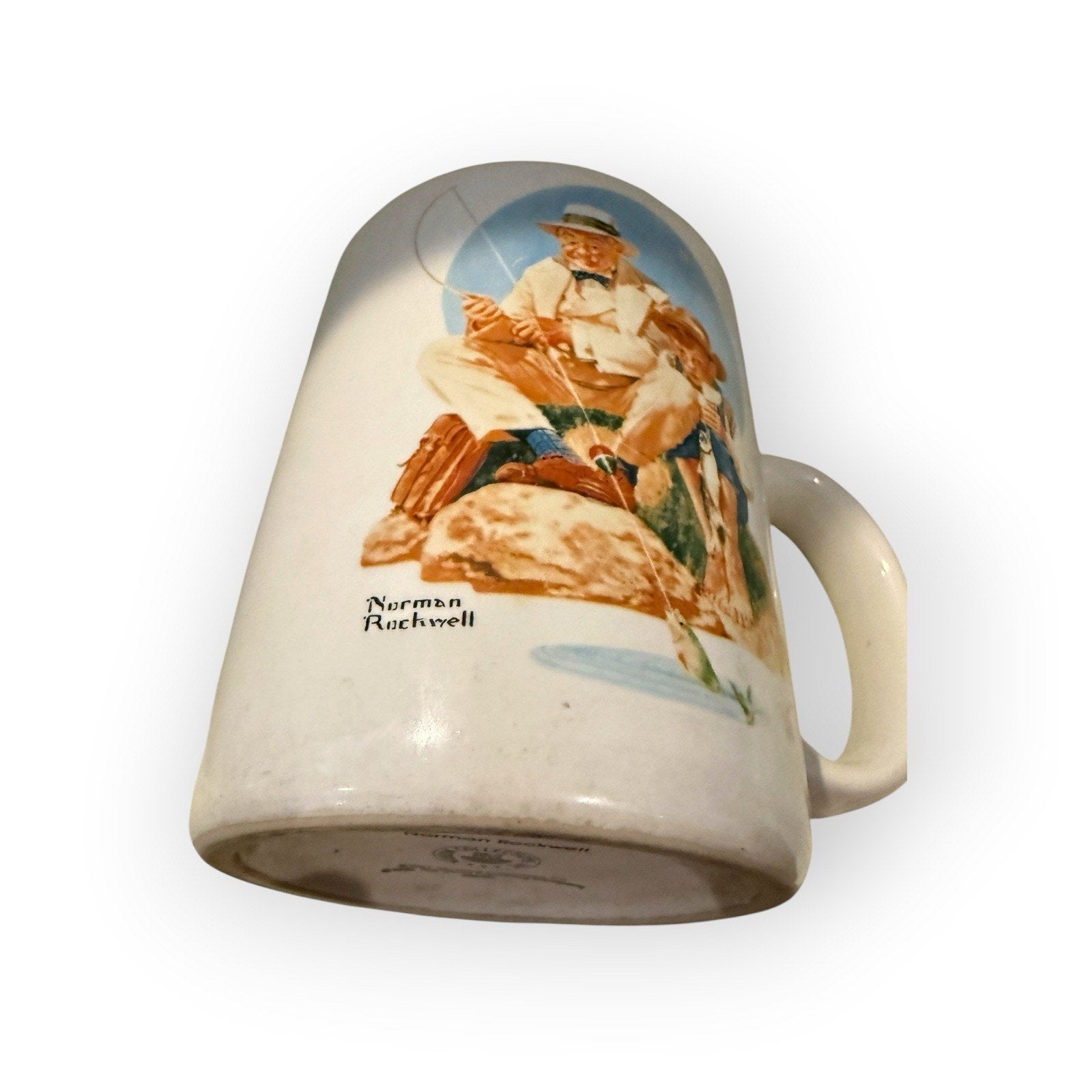 Norman Rockwell Fisherman Catching the Big One Coffee Cup Mug 1987 Collection
