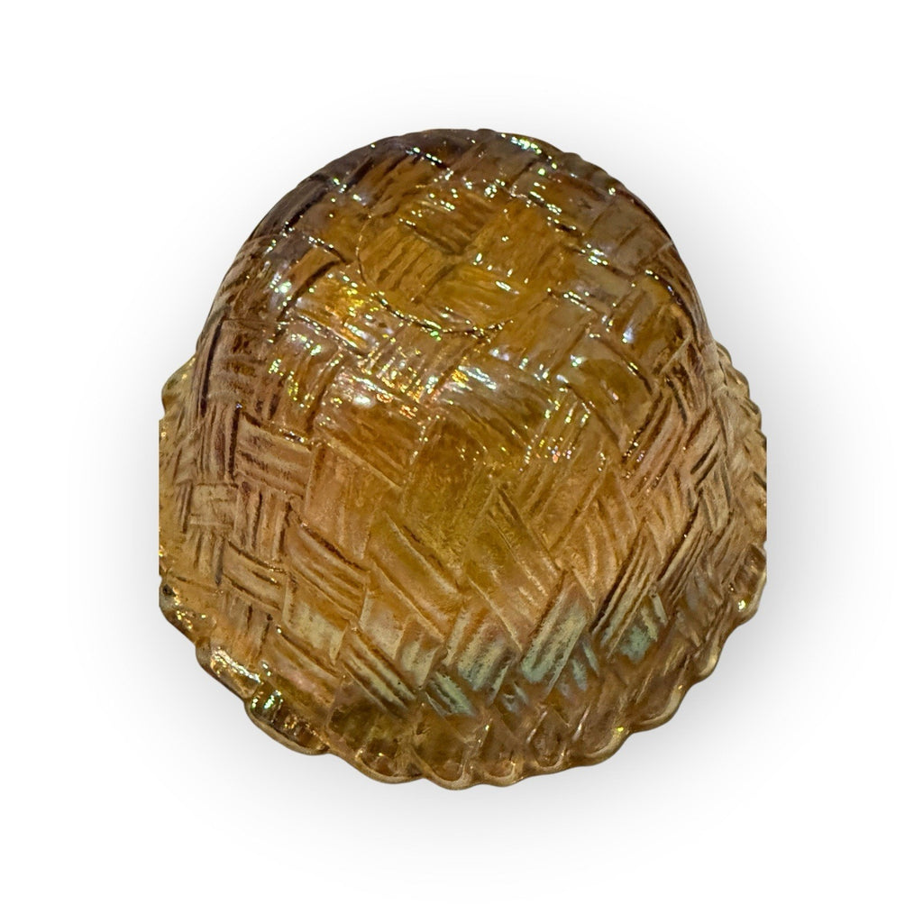 Vintage Indiana Glass Iridescent Amber Carnival Glass Basket Weave Bowl Small