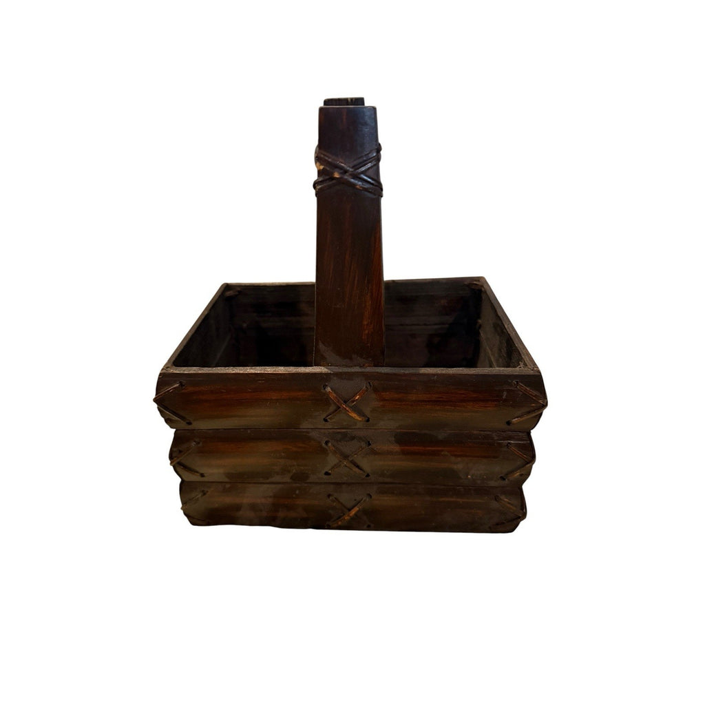 Hallmark Rustic Wooden Basket Brown Country Farmhouse Cabin Square Handle NEW