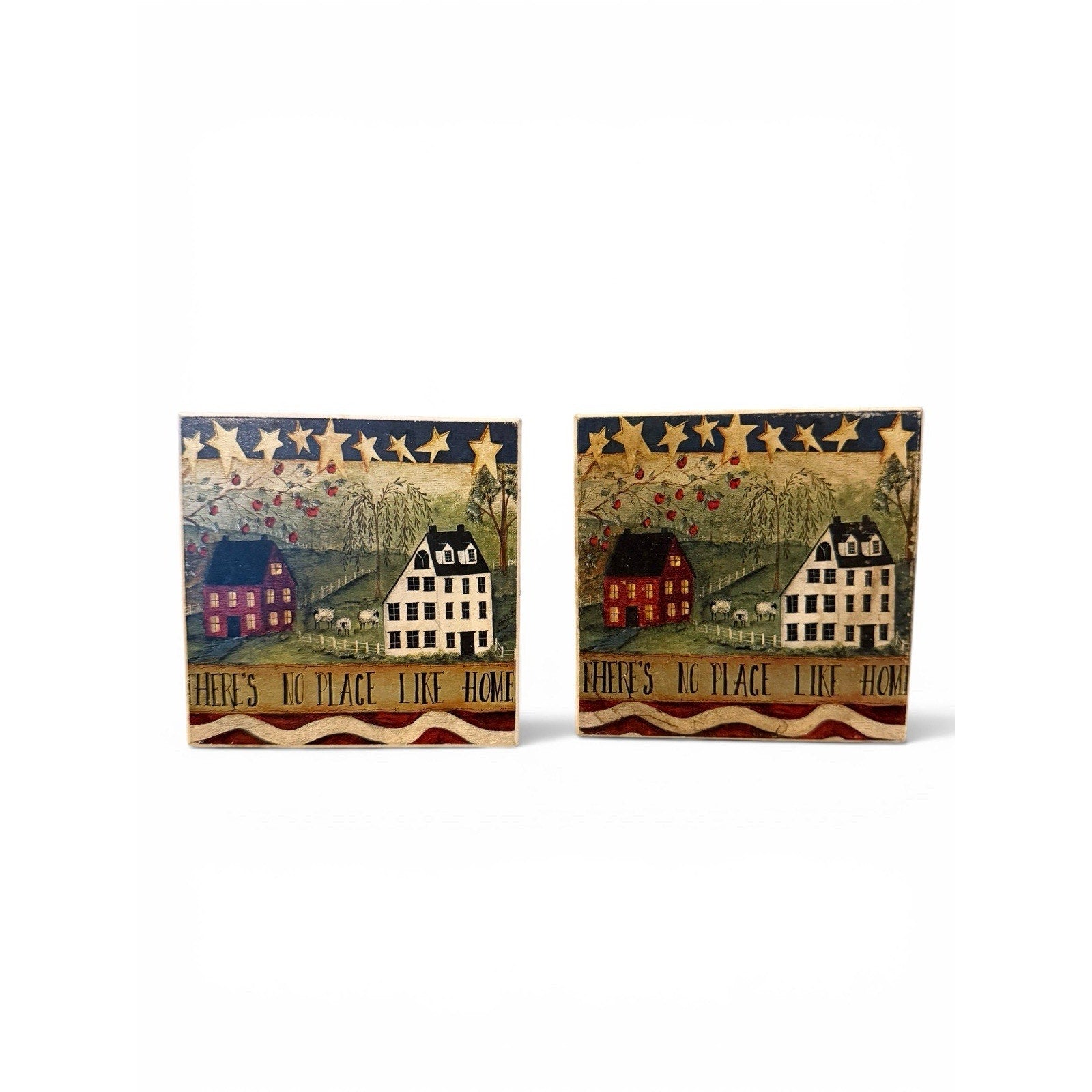 Absorbastone There's No Place Like Home Folk Art 2 Coasters Cork Back USA