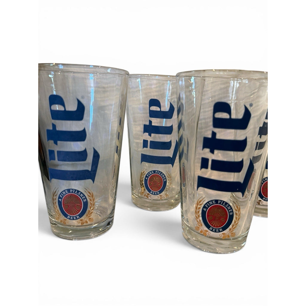 Set Of 5 16oz Pint Glass Miller Lite Collectable Barware Heavy Duty Glasses