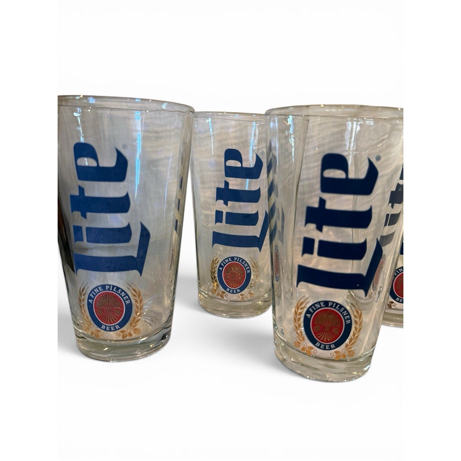 Set Of 5 16oz Pint Glass Miller Lite Collectable Barware Heavy Duty Glasses